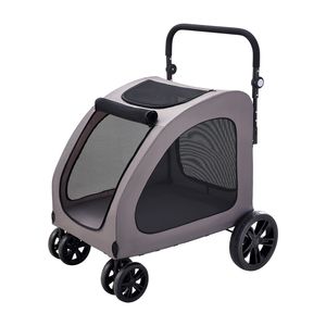 Poussette portable pour animaux de compagnie à 4 roues avec maille respirante, capacité de 160 lb, freins, garantie 1 an - Product Image 5