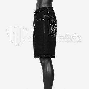 Custom Men's <b>Black</b> Denim Jorts with Graffiti Graphic Print | Baggy Knee Length <b>Jeans</b> <b>Shorts</b> Manufacturer - Product Image 5
