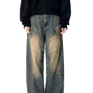 Pantalon en jean vintage délavé pour homme, style crayon, effet moustaches, tendance - Product Image 3