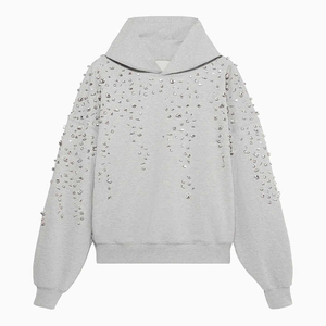 Sudadera con capucha de hombre con pedrería, de peso pesado, oversize, estilo streetwear, con lavado desgastado, diseño de cristal, etiqueta personalizada, ropa al por mayor OEM - Product Image 5