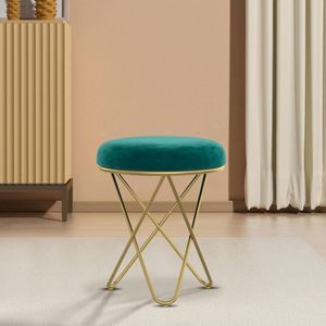 Pouf rembourré en velours vert émeraude de luxe, 45 cm, base en métal doré, siège pliable pour chambre à coucher, salon, entrée - Product Image 2
