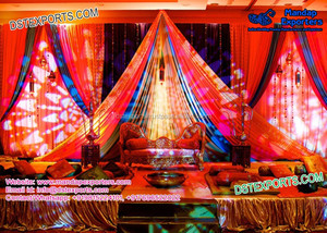 Decoración de Escenario Nocturno con Tema de Pavo Real para Mehndi, Decoración de Pista de Baile para Boda Sangeet, Impresionante Decoración de Escenario Nocturno para Sangeet Sencilla - Product Image 3
