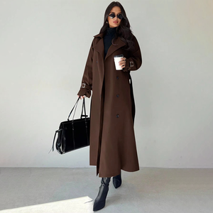 Manteau élégant pour femme en laine longue, style bomber, avec ceinture, col rabattu, double boutonnage, manches longues, motif crânes, chaud pour l'automne - Product Image 3