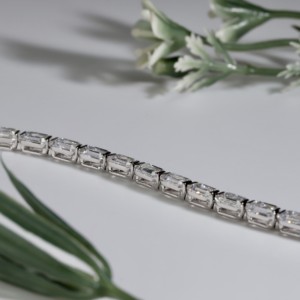 Emerald Cut Lab Grown Diamond Tennis Cubic Zirconia Link Bracelet Classic East West <b>Box</b> Setting Luxury Bracelets Unisex Fine - Product Image 2