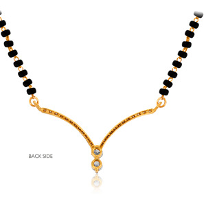 Magnifique mangalsutra noir perlé en or jaune 18 carats avec pendentif en forme de V plaqué or rose et diamant certifié IGI pour mariage - Product Image 3