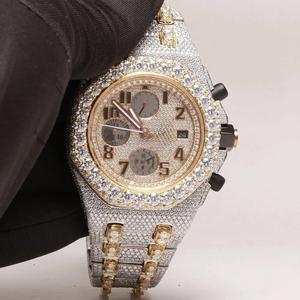 Durable Luxury Two Tone Moissanite <b>Watch</b> <b>for</b> <b>Men</b> High Quality Wristwatch Stainless Steel Rubber Strap Wholesale Price Iced <b>Watch</b> - Product Image 5