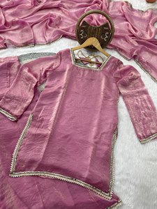 Traje Salwar Moderno Rosa de Diseñador para Mujer, Ropa de Fiesta, Graduación, Boda, Vestido Étnico Festivo, Dupatta de Satén, Largo hasta la Rodilla, Secado Rápido - Product Image 5