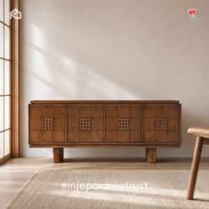 Brown Scandinavian Solid Teak Wood <b>Sideboard</b> Cabinet Modern Buffet Storage Eco-Friendly Durable <b>Kitchen</b> Living Room Furniture - Product Image 1