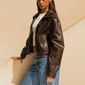 <b>Women</b> Genuine Leather <b>Jacket</b> Biker Style Ladies Classic <b>Zip</b>-<b>Up</b> Slim Fit Black Customized Logo Factory Rate Wholesale OEM - Product Image 2