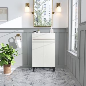 Mobile bagno bianco da 20 pollici con treppiede nero con lavello in ceramica-per la tua moderna vanità da bagno - Product Image 2