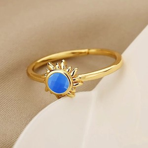 Minimalist 6 MM Blue Chalcedony Gemstone Sunburst <b>Rings</b> - Gold Plated <b>Adjustable</b> <b>Ring</b> for Women Jewelry - Product Image 2