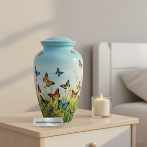 Urne funéraire papillon en métal haut de gamme, faite à la main, pour cendres d'adultes, avec couvercle sécurisé, pour services funéraires et commémoratifs, à prix abordable. Urnes et pots. - Product Image 5
