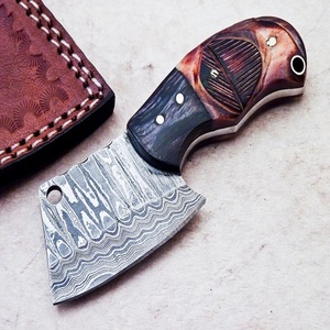 Couteau de chasse à lame fixe en acier Damas fait main Trend Blades, pointe clip, manche en bois, étui en cuir, multifonctionnel DIY - Product Image 5