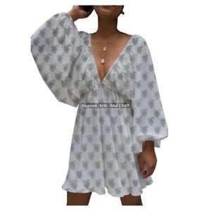 Robe de soirée élégante et sexy pour femme, col en V profond, imprimé coloré, style lanterne, haute qualité, collection été 2026, vente en gros - Product Image 4