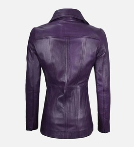 Blazer de luxe pour femme en cuir véritable couleur cognac riche, avec décoration en fourrure, doublure en polyester, nouvelle collection printemps-automne, teinture unie, traitement enduit - Product Image 5