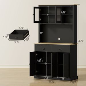 Mobile dispensa moderno autoportante nero da 71 pollici con ripiani regolabili e piano d'appoggio ampio - Product Image 3