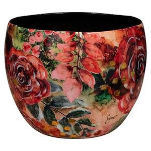 Linea Exports Inc Ceramic Round <b>Vase</b> With Pink Floral Design Glossy Finish Handmade Bohemian Style Tabletop Decor - Product Image 5