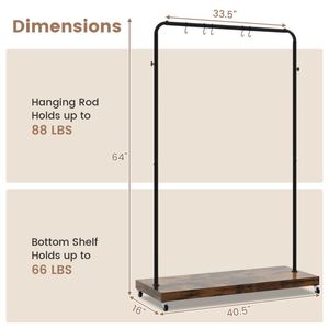 Rolling Garment Rack with Hanging <b>Hooks</b> and Bottom Storage <b>Shelf</b> Convenient Clothes Organiser - Product Image 5