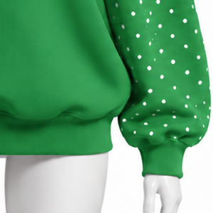 <b>Green</b> Oversized <b>Women</b> Mock Neck Sweatshirt Pearl Studded Sleeve Pullover Loose Fit Casual Streetwear Long Sleeve Winter Fashion - Product Image 5