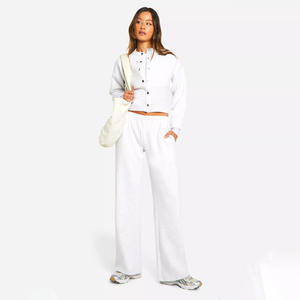 ชุดเซ็ตฮู้ดดี้ครอปปิ้งผ้าฝ้ายปักลายสำหรับผู้หญิง กางเกงขายาวทรงตรง ชุดวอร์มประดับเพชร ชุดวอร์มขาบาน - Product Image 1