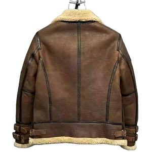 Chaqueta de aviador para hombre de cuero vacuno original, forrada con piel sintética, chaqueta bomber de invierno, ropa exterior de piloto vintage cálida. - Product Image 6