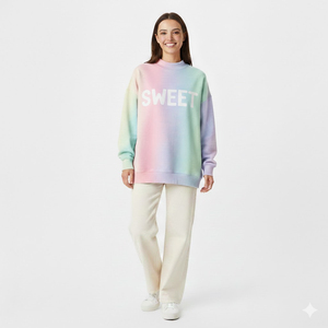 Pull en molleton 100 % coton épais à col montant, personnalisé avec impression, de qualité supérieure, pour femme, hiver, long et oversize - Product Image 2