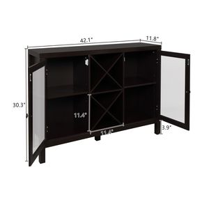 Mobile ingresso FCH marrone con doppia anta trasparente e portabottiglie a X, credenza - Product Image 6