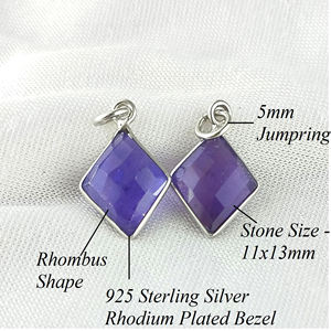 Colgante de Gema Natural para fabricación de pendientes y collar, con forma de diamante tallado, Plata de Ley 925, con bisel de piedras preciosas - Product Image 3