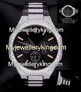 Montre pour homme en acier inoxydable et moissanite avec cadran rond et verre cristal, résistante à l'eau 10 bars, style hip-hop - Product Image 1