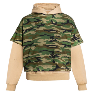 Sweat-shirt à capuche double couche coupe-vent durable, doublé polaire, style streetwear décontracté, en coton épais uni pour hommes - Product Image 1