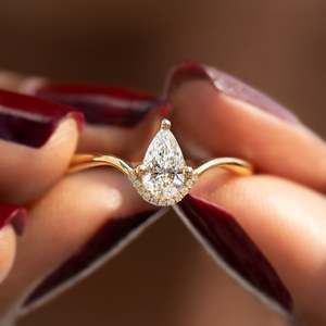 Women's 14K Solid Gold Pear Cut Diamond Engagement Ring Pave Setting Classic Style - Product Image 1