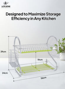 Égouttoir à vaisselle LIFE SMILE pour cuisine, acier inoxydable de haute qualité, 2 niveaux, avec porte-ustensiles, organisateur de cuisine - Product Image 3