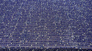 Tissu en dentelle bleu roi de luxe brodé à la main avec des paillettes et des sequins pour robe de mariée haut de gamme et robe de soirée - Product Image 2