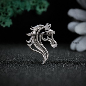 Broche de Plata 925 con Cabeza de Caballo Phoenix y Cristales de Estrás, Diseño Clásico de Animal, Joyería Unisex para Regalo - Product Image 6