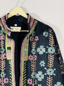 <b>Black</b> Floral Embroidered Suzani Jacket – Handmade Boho <b>Coat</b>, Artisan Festival Outerwear for unisex - Product Image 3