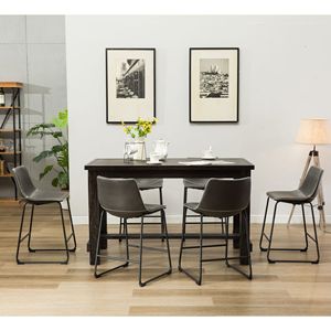 Set da Pranzo Bronco in Legno Anticato con Tavolo Alto e Sei Sedie Grigie per la Casa Moderna - Product Image 2