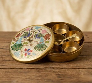 Handmade Iron Masala Dabba Spice <b>Box</b> Decorative <b>Floral</b> Lid Seven Compartment Traditional Kitchen Seasoning Storage Food Grade - Product Image 5