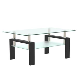 Modern Rectangle Black Glass Coffee Table Clear Center <b>Side</b> Tables for Living Room Essential Furniture - Product Image 5