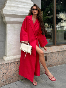 Robe en coton et lin, nouveau style printemps-été 2026, robe longue décontractée et ample, col à revers avec lacets - Product Image 1