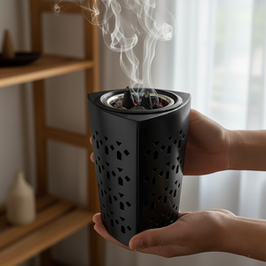 Contemporary <b>Oud</b> Incense Holder with Geometric Cutwork Design Wholesale Supplier Metal <b>Bakhoor</b> Burner - Product Image 5