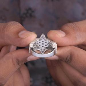 Élégante bague en argent sterling sertie de moissanite plaquée or, classique, pour mariée, promesse, fiançailles, anniversaire, bijoux fins - Product Image 3
