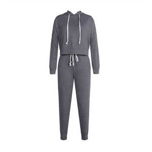 Conjunto Deportivo para Hombre, Color Gris, con Capucha, Manga Larga, Cordón Ajustable, Estilo Casual, Color Sólido, Algodón, Pantalones Deportivos de Invierno, Transpirable, con Forro Polar Lateral - Product Image 1