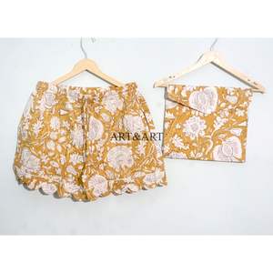 Ensemble pyjama 3 pièces en coton pur à 100 %, élégant et classique, pour les vacances d'été, avec short imprimé kangourou et fermeture à cordon, poches - Product Image 4