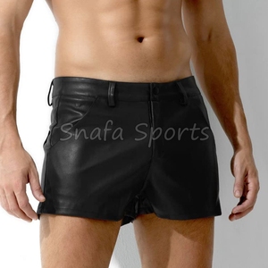 Shorts en cuir pour hommes, nouveau style, avec poches et cordon de serrage, coupe ajustée, 100% cuir respirant, vente en gros - Product Image 3