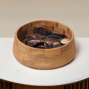 Tazón Redondo de Madera de Mango Sólida, Ecológico, de Grado Alimenticio, para Servir Verduras, Ensaladas, Frutas, Decoración de Cocina y Comedor - Product Image 1