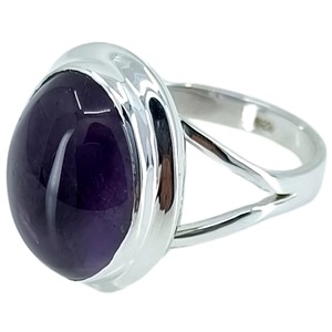 Amethyst <b>Ring</b> Handmade Sterling Silver Bezel Setting Natural Purple Oval Gemstone <b>Boho</b> Jewelry February Birthstone - Product Image 1