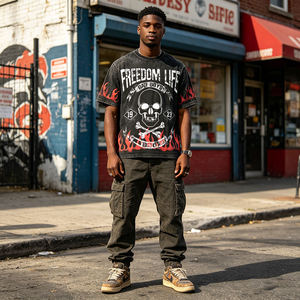 T-shirts pour hommes OEM Vintage Noir 100% Coton Coupe Classique Personnalisée Effet Vieilli Streetwear Grammage Lourd - Product Image 2