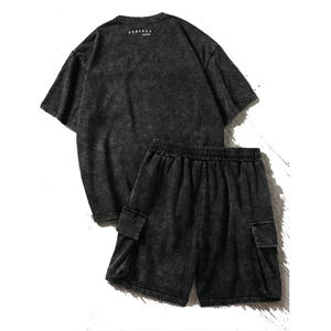 Ensemble T-shirt et short pour homme, effet délavé, patchwork, design personnalisé, ensembles d'été pour homme, décontractés, 2 pièces, ensemble de t-shirts vintage - Product Image 4