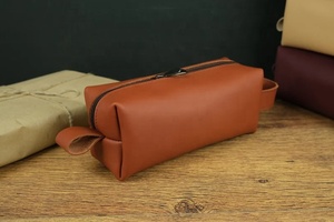 Kit de pinceaux de maquillage unisexe en cuir de vachette véritable Crazy Horse à fermeture à glissière de style vintage fait à la main pour hommes - Product Image 5