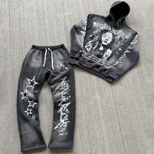 Ensemble survêtement décontracté noir personnalisé avec sweat à capuche zippé et pantalon de jogging – Écologique, respirant, séchage rapide, léger, mélange de coton, style streetwear 2-en-1 - Product Image 3
